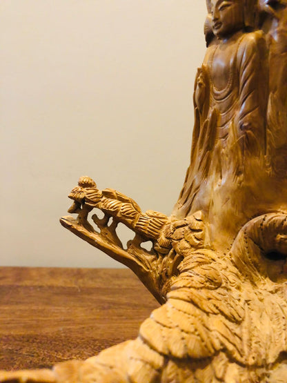 Sandalwood Root Fine Carved Jungle and Buddha Meditation Scene