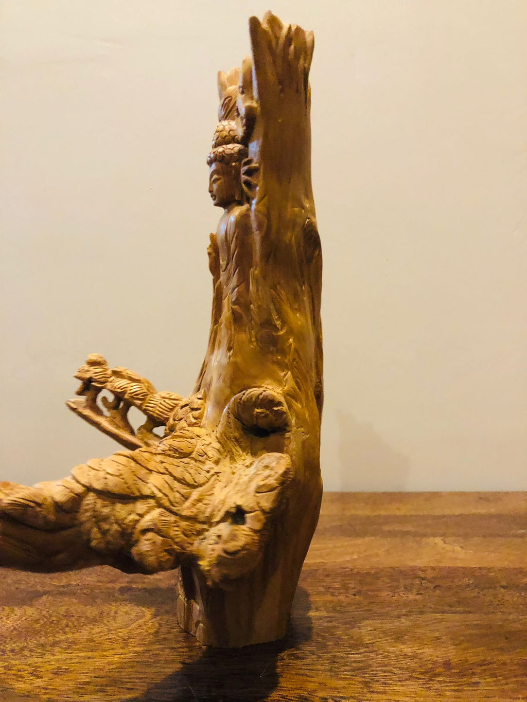 Sandalwood Root Fine Carved Jungle and Buddha Meditation Scene
