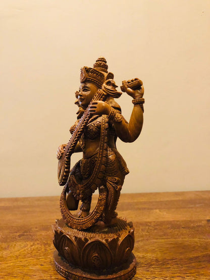 sandalwood Special Carved Sitting Goddess Saraswati Statue