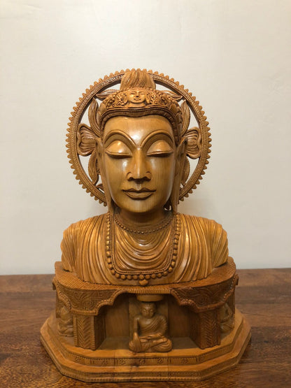 Wooden Fine Hand carved Buddha Bust statue