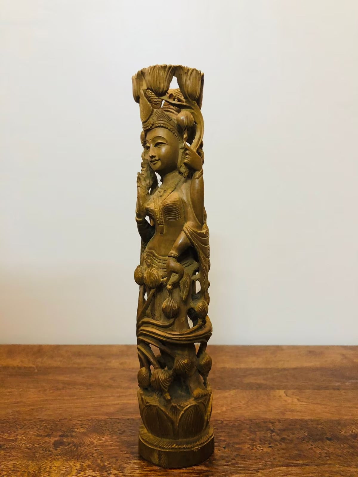 Sandalwood Hand Carved Round Goddess Laxmi Statue