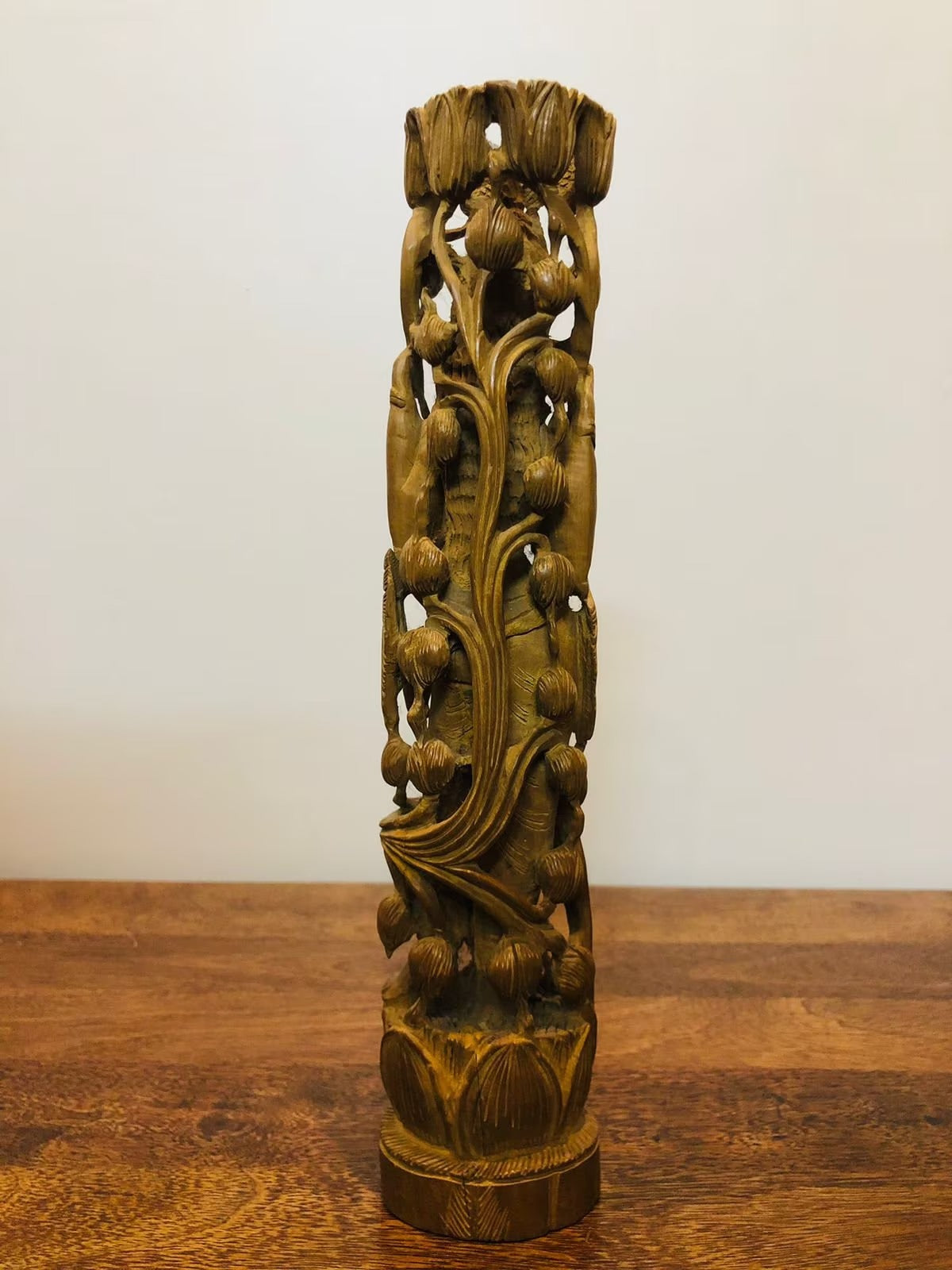 Sandalwood Hand Carved Round Goddess Laxmi Statue