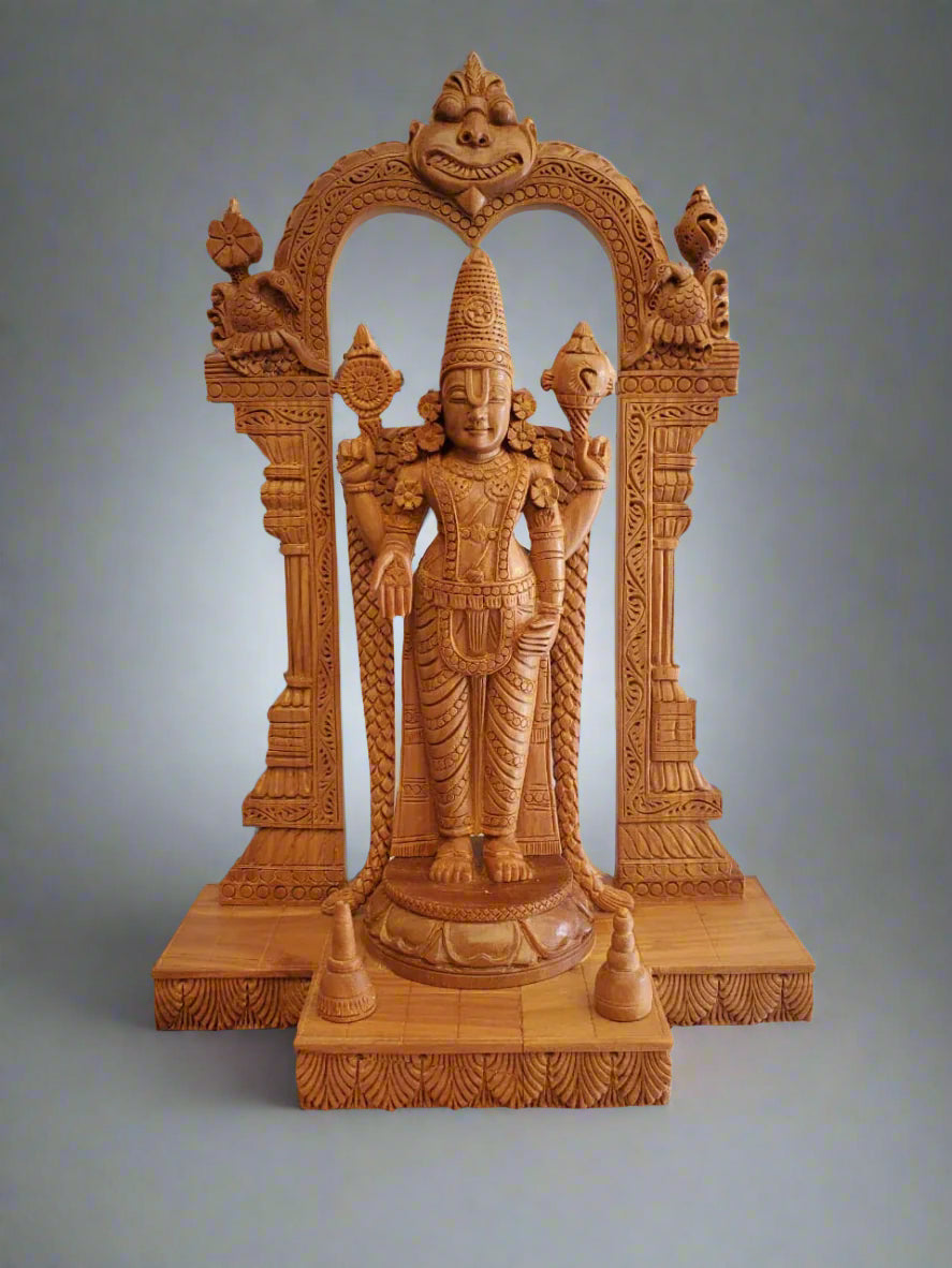 Wooden Fine Carved TIRUPATI BALAJI Statue