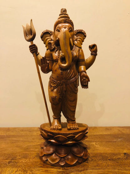 Sandalwood Standing Ganesha Indian Style Statue