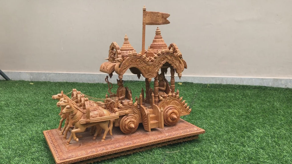 Wooden Fine Hand Carved Chariot or Arjuna Raath