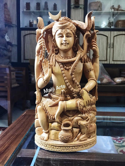 Wooden Shiva Sitting Hand Carved Statue - Arts99 - Online Art Gallery