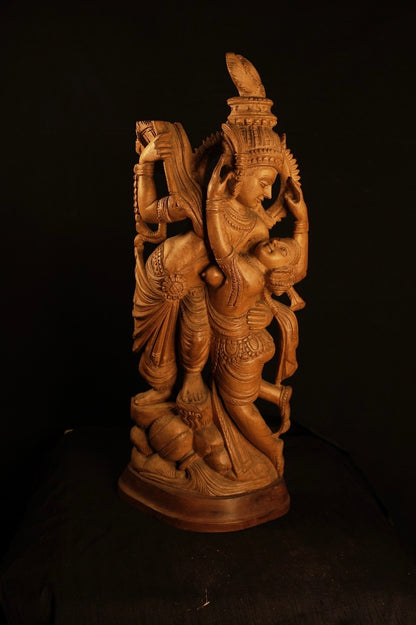 Wooden Large Radha Krishna Love Scene 22 inch Statue