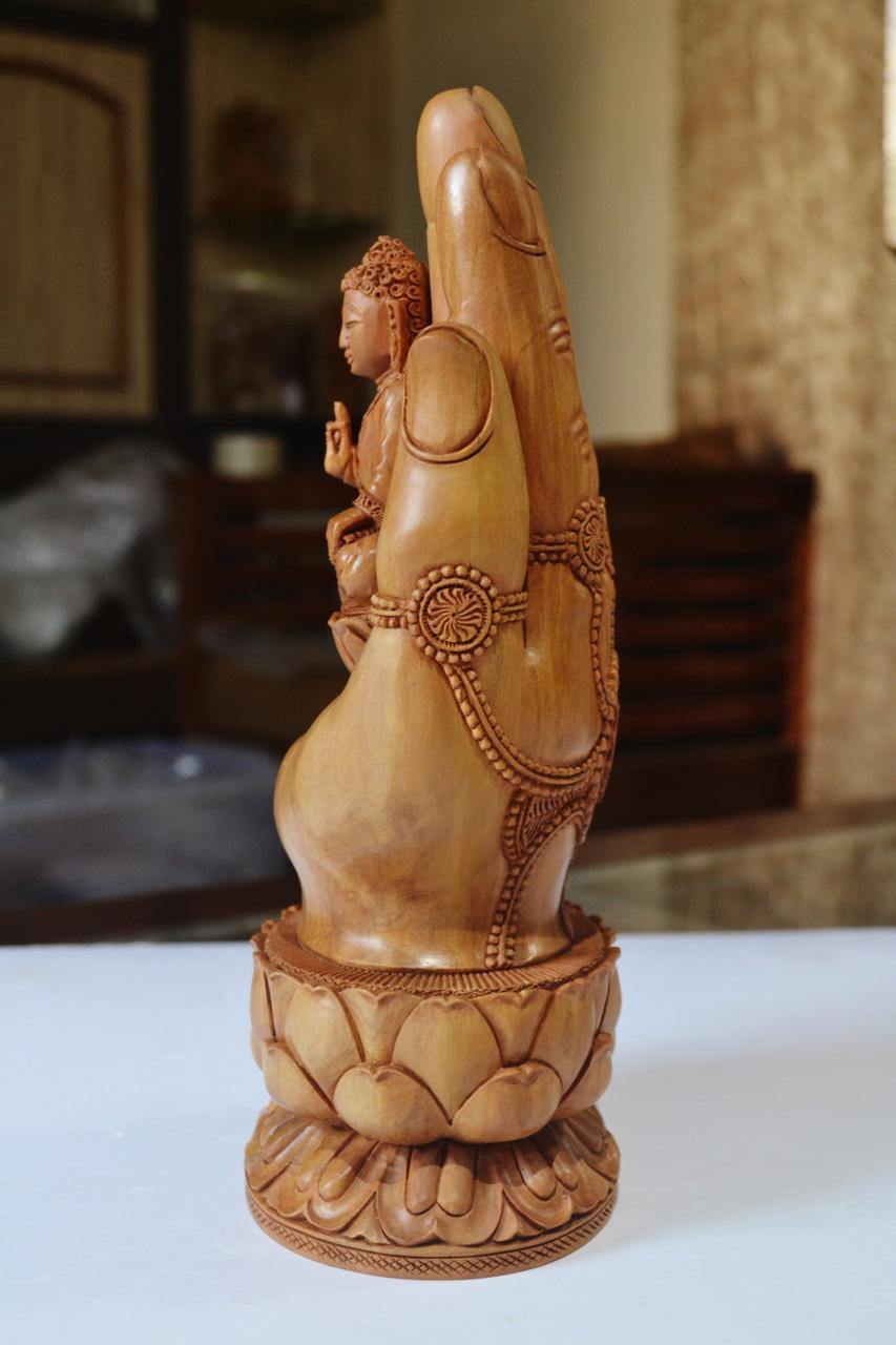 Sandalwood handmade Buddha statue in palm collectible Home Decor Gift - Arts99 - Online Art Gallery