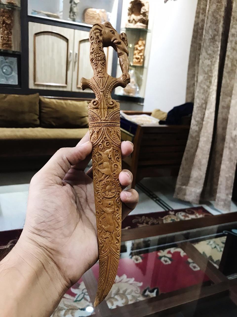 Sandalwood Hand Carved Decorative Indian Small Sword - Arts99 - Online Art Gallery