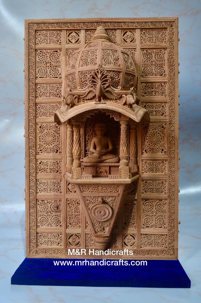 Sandalwood Carved Lord Mahaveera Jainism Jharokha with 14 Opening Lids - Arts99 - Online Art Gallery