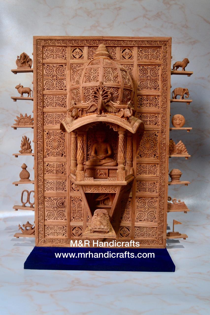 Sandalwood Carved Lord Mahaveera Jainism Jharokha with 14 Opening Lids - Arts99 - Online Art Gallery
