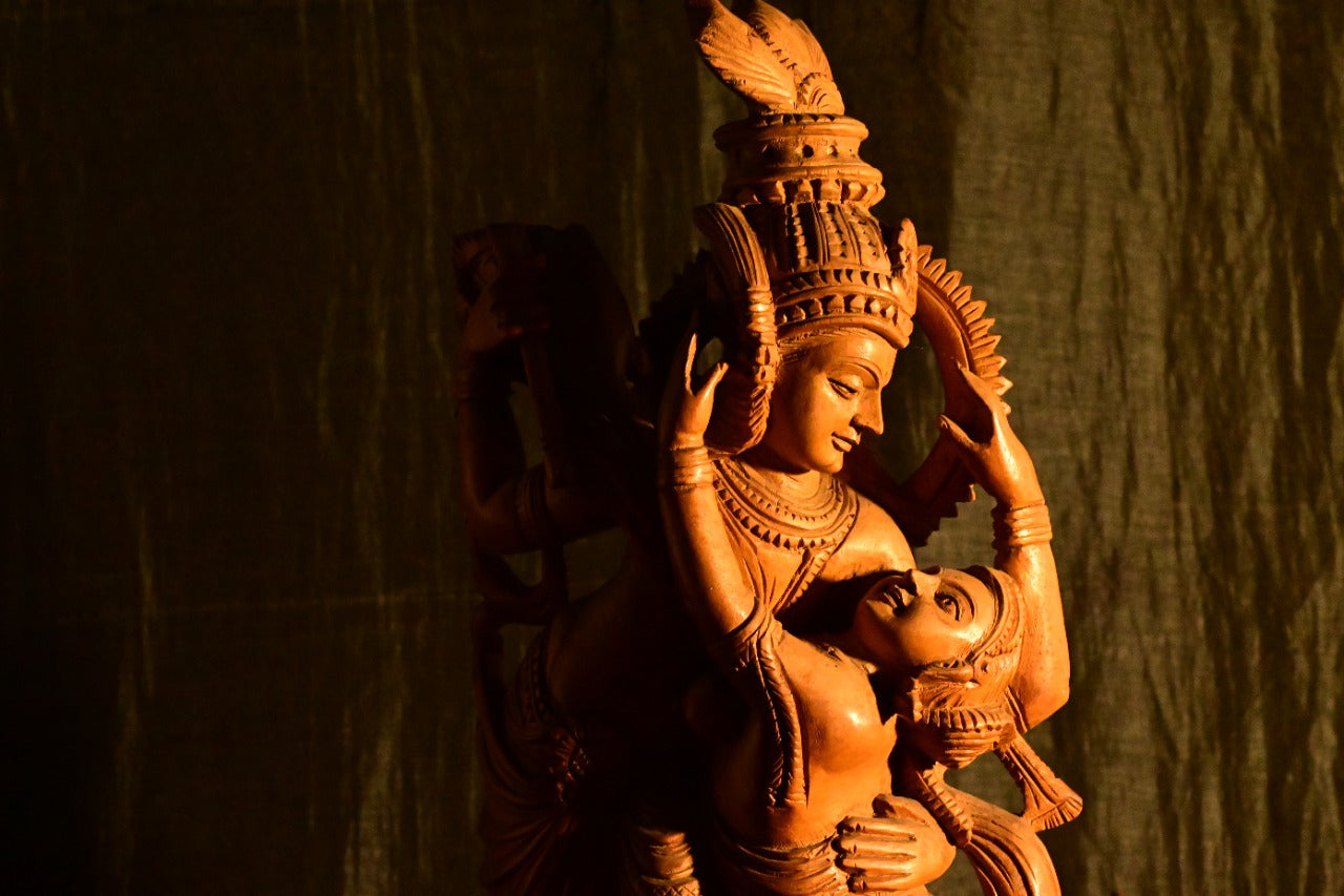 Wooden Large Radha Krishna Love Scene 22 inch Statue