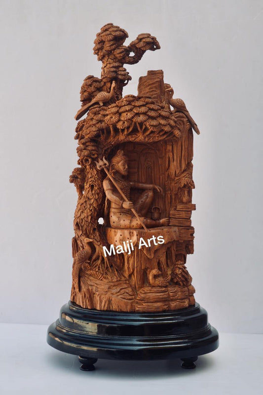Sandalwood Shiva Resting Statue Under Tree - Arts99 - Online Art Gallery