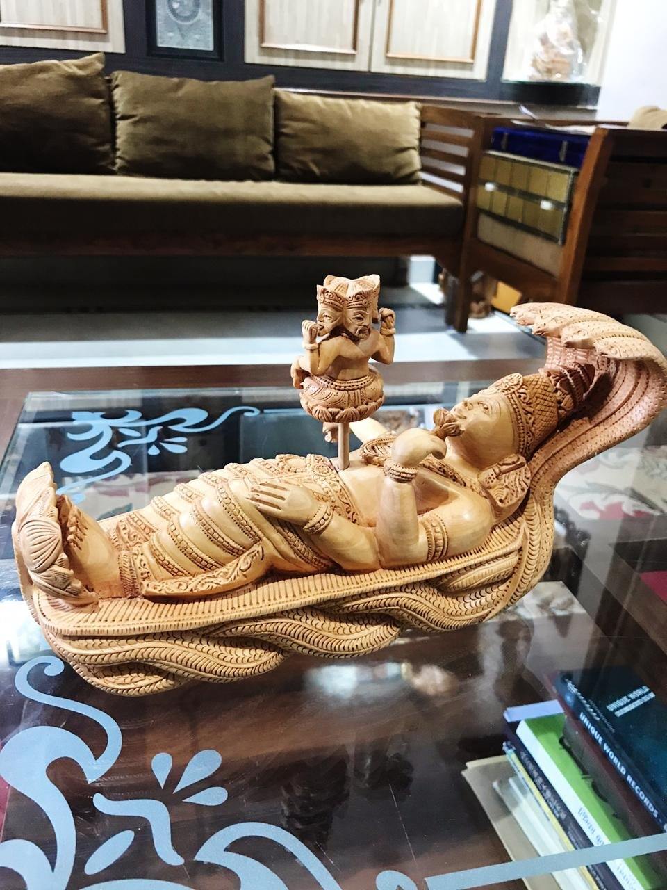 Wooden Sleeping Lord Vishnu Fine Carved Statue - Arts99 - Online Art Gallery