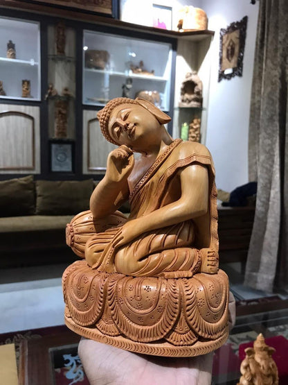 Wooden Smiling Buddha Resting Statue - Arts99 - Online Art Gallery