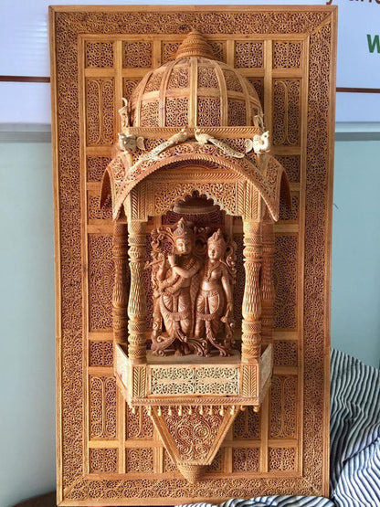 Sandalwood Fine Hand Carved Radha Krishna JHAROKHA - Arts99 - Online Art Gallery