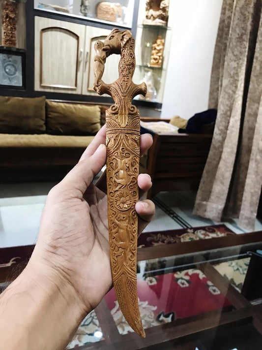 Sandalwood Hand Carved Decorative Indian Small Sword - Arts99 - Online Art Gallery