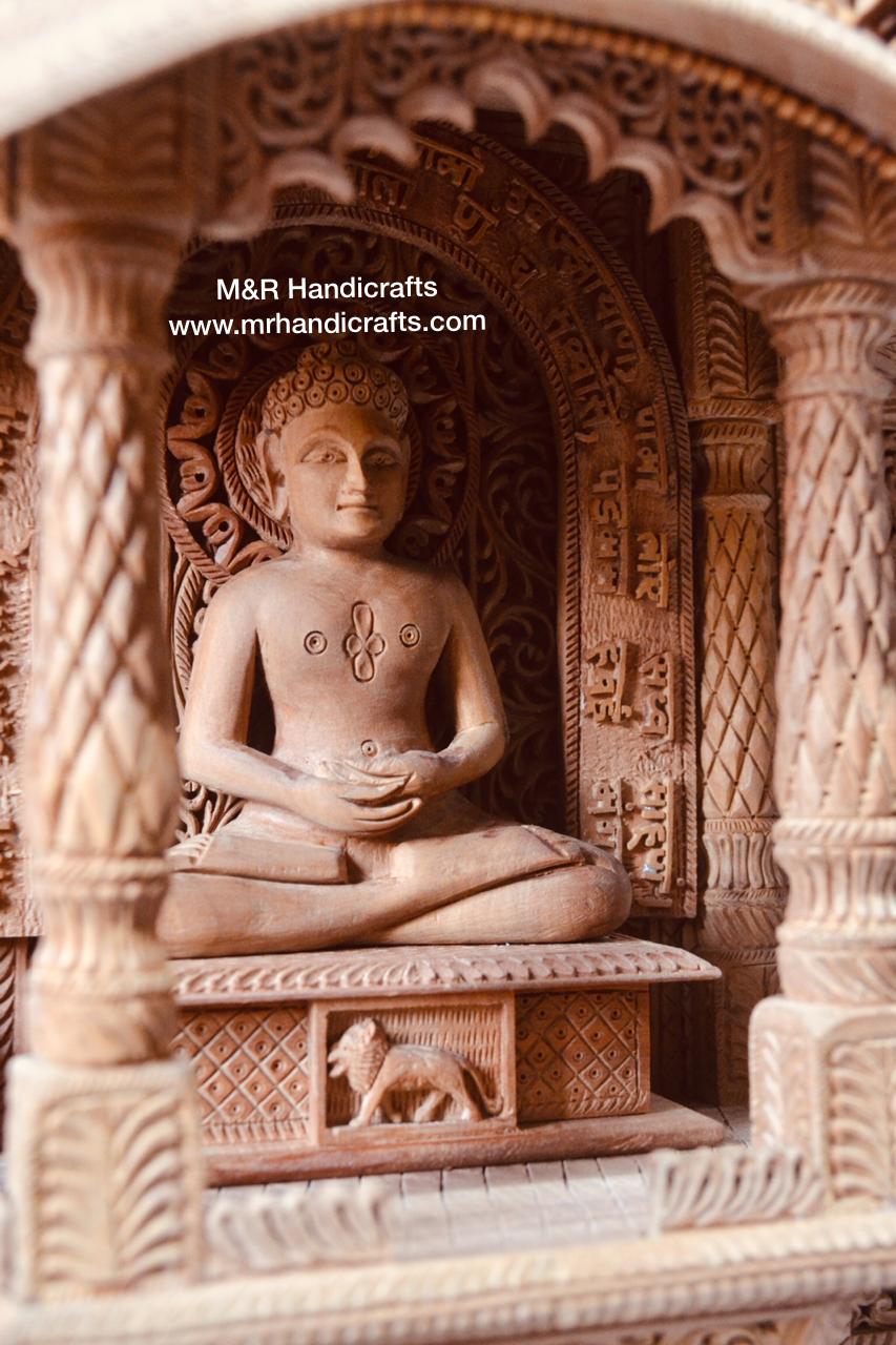 Sandalwood Carved Lord Mahaveera Jainism Jharokha with 14 Opening Lids - Arts99 - Online Art Gallery