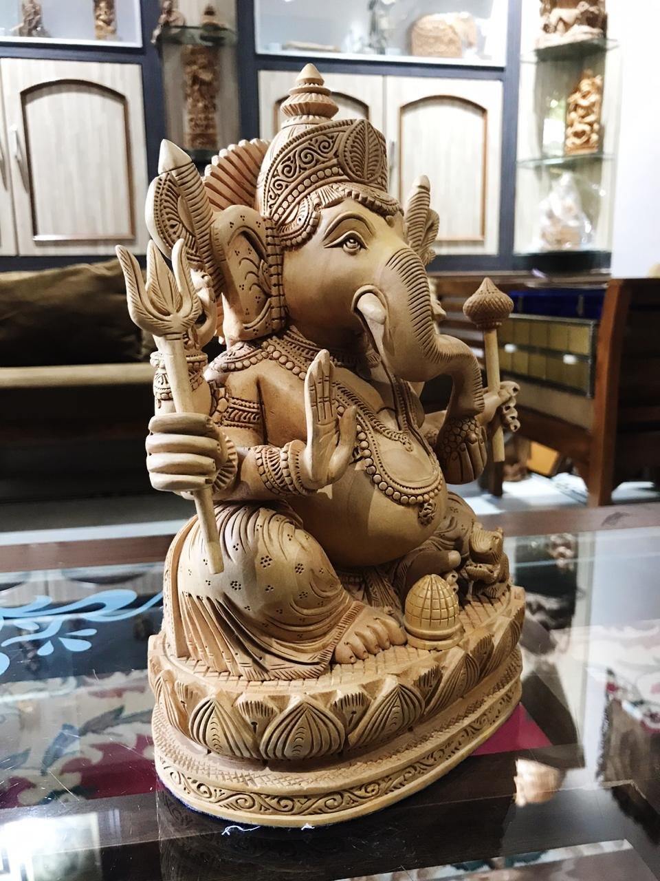 6 Hands Ganesha Sitting Fine Carved Statue - Arts99 - Online Art Gallery