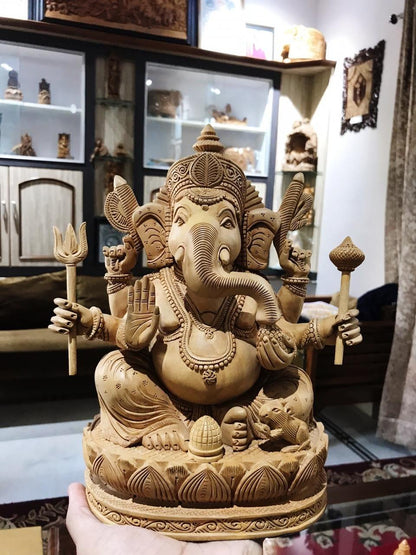 6 Hands Ganesha Sitting Fine Carved Statue - Arts99 - Online Art Gallery