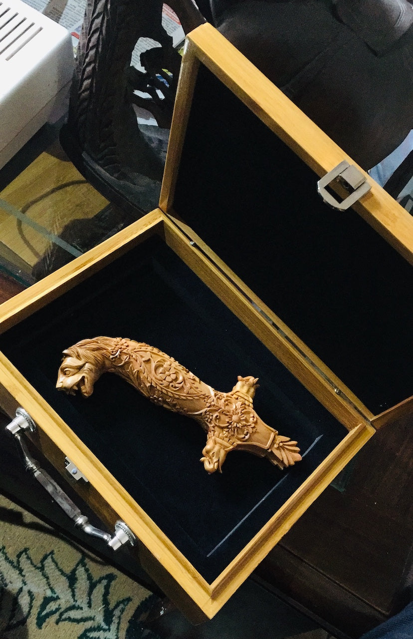 Rare Sandalwood Deep Carved Lion Face Sword Handle - Arts99 - Online Art Gallery