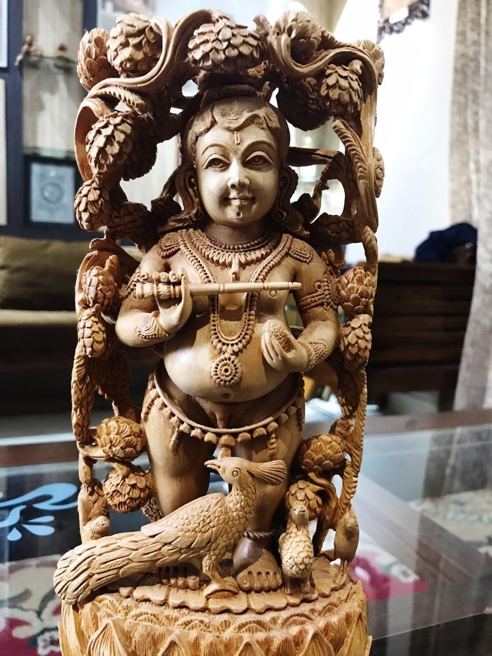 Wooden Fine Hand Carved Standing Baby Krishna Statue - Arts99 - Online Art Gallery