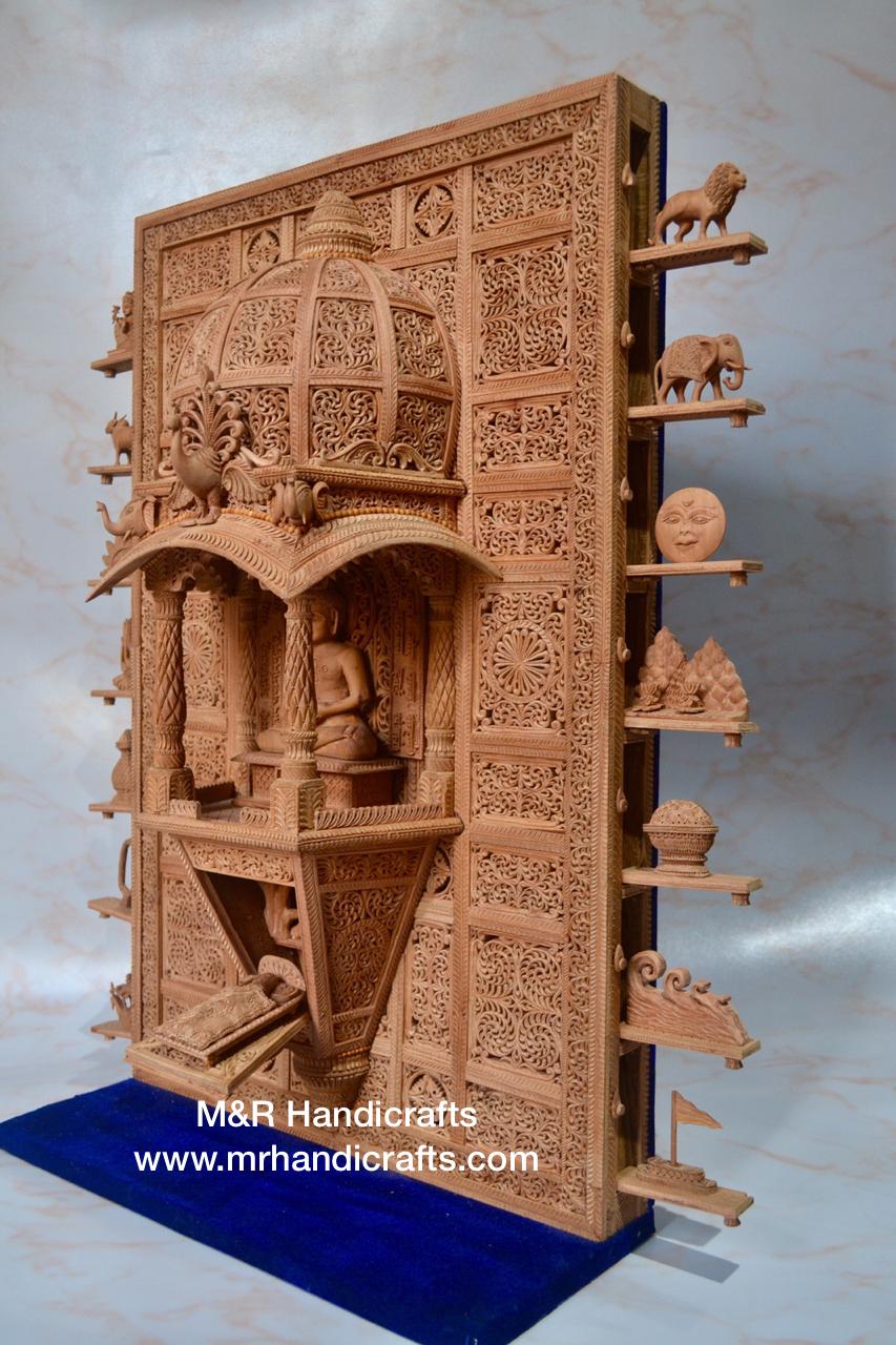 Sandalwood Carved Lord Mahaveera Jainism Jharokha with 14 Opening Lids - Arts99 - Online Art Gallery