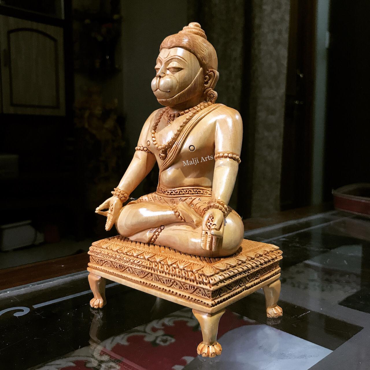 Wooden Lord Hanumana Meditation Statue - Arts99 - Online Art Gallery