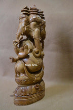 Sandalwood Vintage Large Size 3 Face Rare Ganesha Sitting Statue - Arts99 - Online Art Gallery