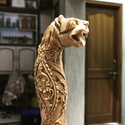Rare Sandalwood Deep Carved Lion Face Sword Handle - Arts99 - Online Art Gallery
