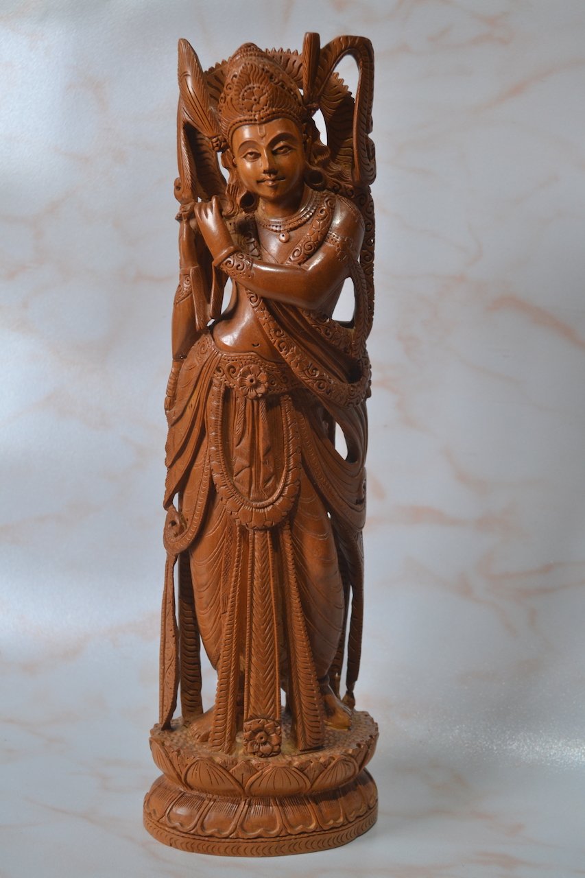 Sandalwood Hand Carved Indian Lord Krishna Statue - Arts99 - Online Art Gallery