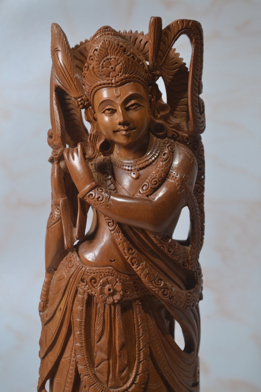 Sandalwood Hand Carved Indian Lord Krishna Statue - Arts99 - Online Art Gallery