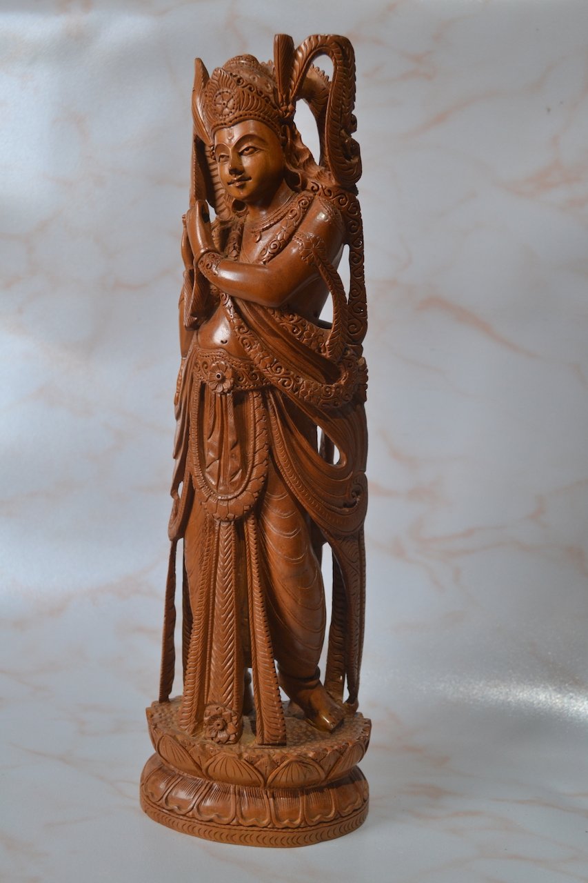 Sandalwood Hand Carved Indian Lord Krishna Statue - Arts99 - Online Art Gallery