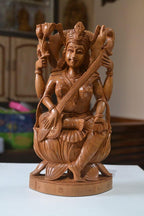 Sandalwood Hindu Goddess Saraswati Fine Hand Carved Statue - Arts99 - Online Art Gallery
