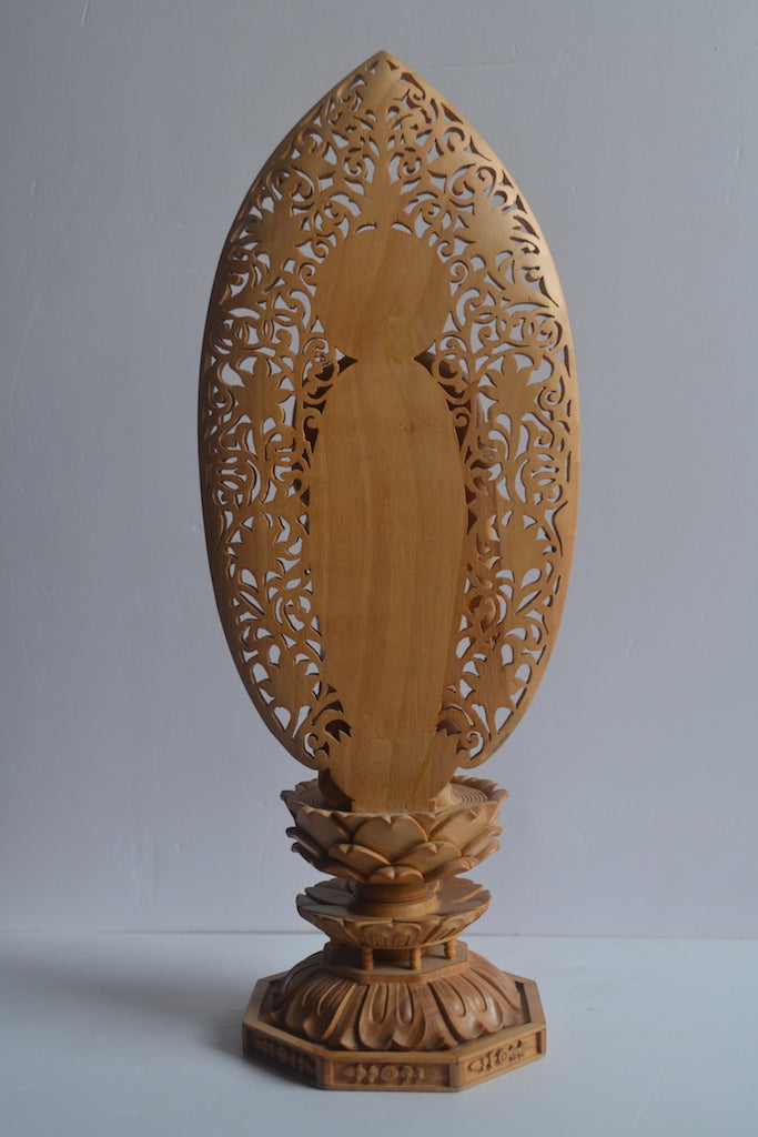 Wooden Fine Hand Carved Buddha Standing with Intricate Jali Work - Arts99 - Online Art Gallery