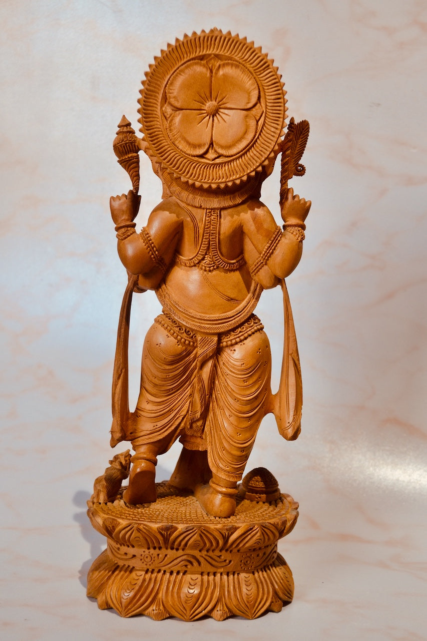 Wooden Standing Ganesha With Fine Detailed Carved Statue - Arts99 - Online Art Gallery