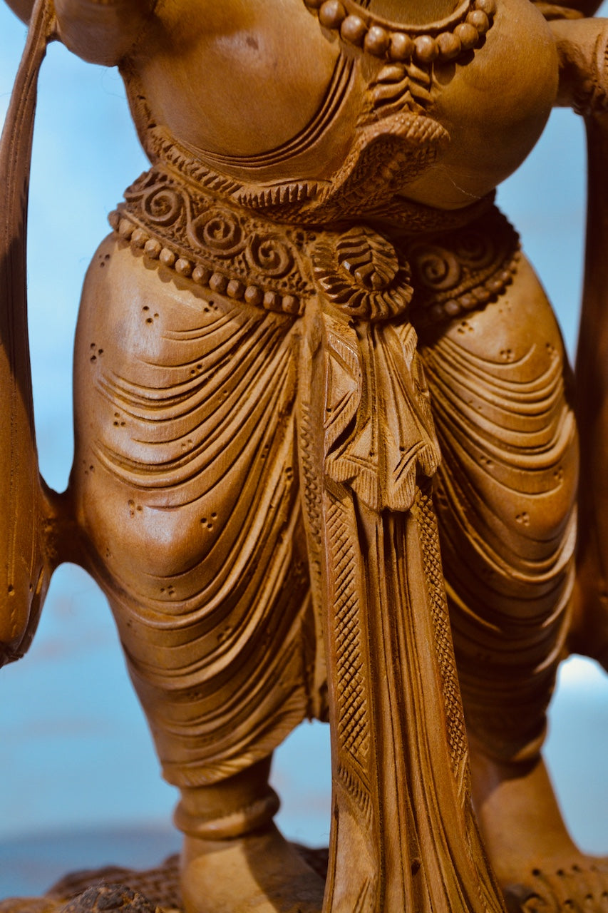 Wooden Standing Ganesha With Fine Detailed Carved Statue - Arts99 - Online Art Gallery