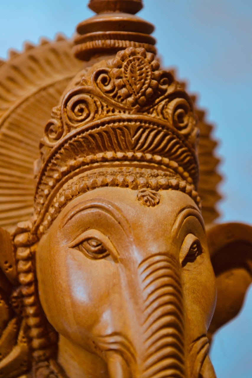 Wooden Standing Ganesha With Fine Detailed Carved Statue - Arts99 - Online Art Gallery
