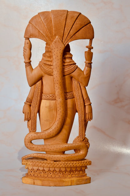 Wooden Carved Lord Vishnu Standing Statue with Snack Carved - Arts99 - Online Art Gallery