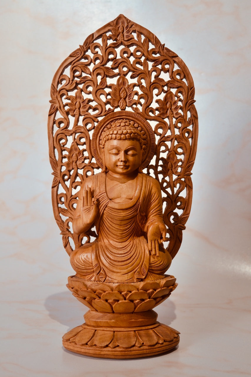 Wooden Fine Carved Buddha Sitting Jali Statue - Arts99 - Online Art Gallery