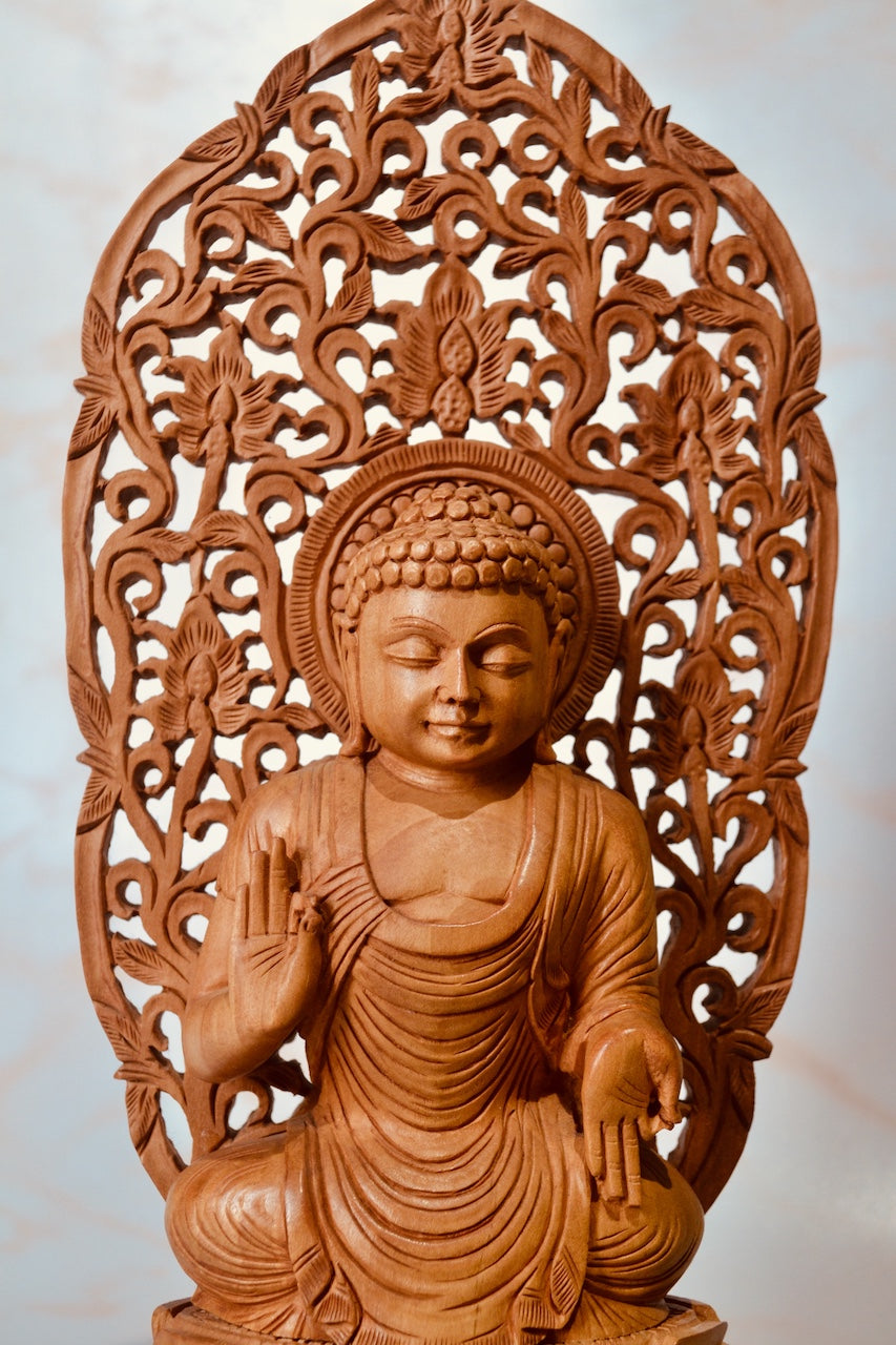 Wooden Fine Carved Buddha Sitting Jali Statue - Arts99 - Online Art Gallery