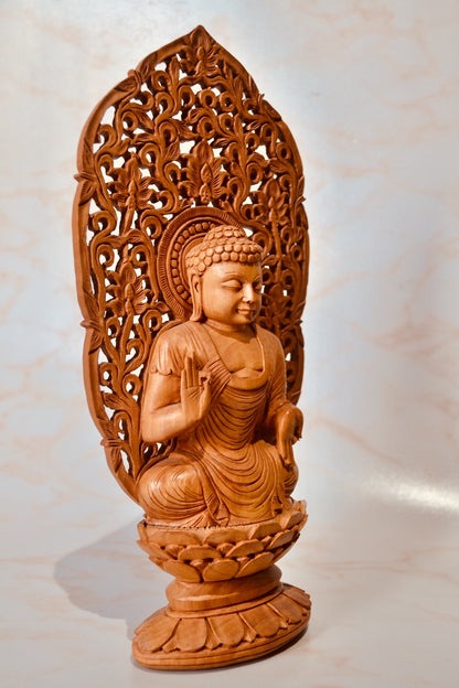 Wooden Fine Carved Buddha Sitting Jali Statue - Arts99 - Online Art Gallery