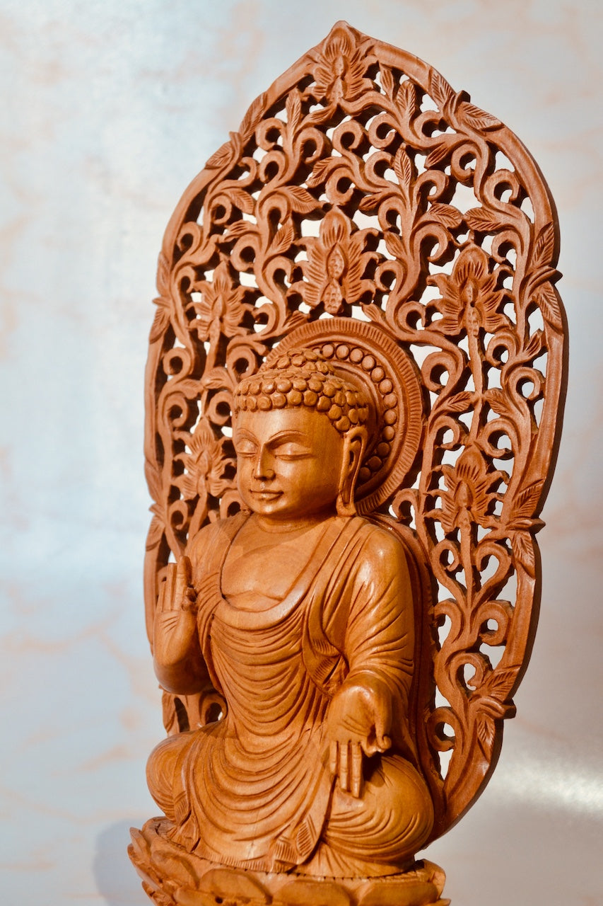 Wooden Fine Carved Buddha Sitting Jali Statue - Arts99 - Online Art Gallery