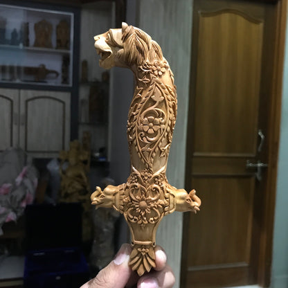 Rare Sandalwood Deep Carved Lion Face Sword Handle - Arts99 - Online Art Gallery