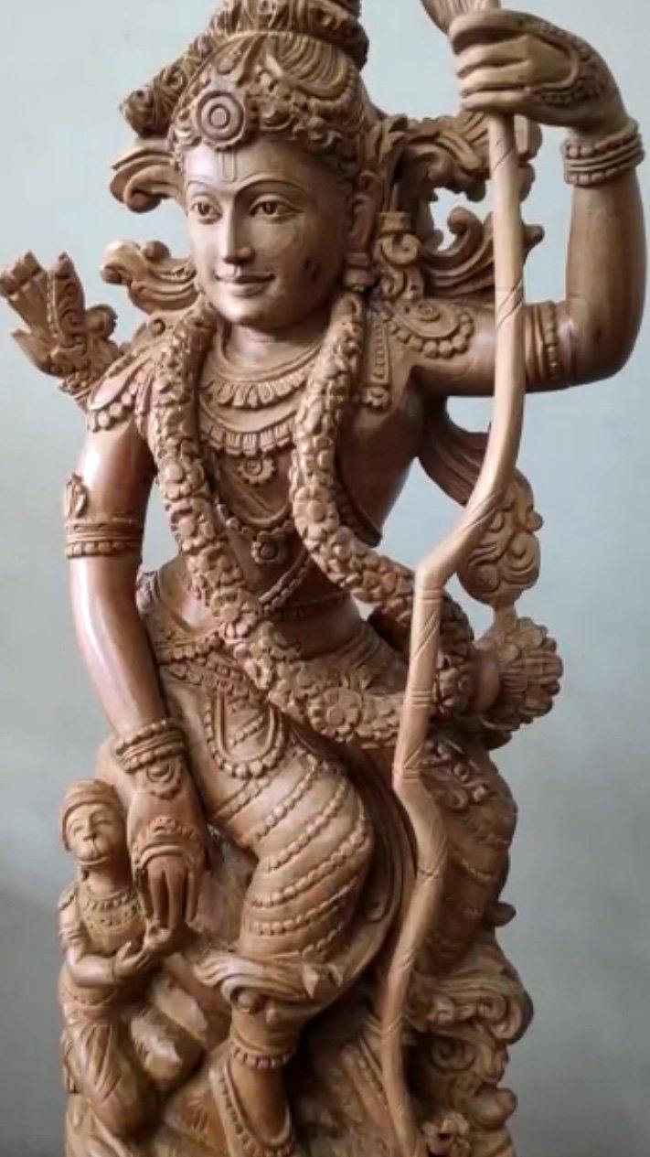 Sandalwood Lord Rama with Hanuman Quality Carving Statue - Arts99 - Online Art Gallery