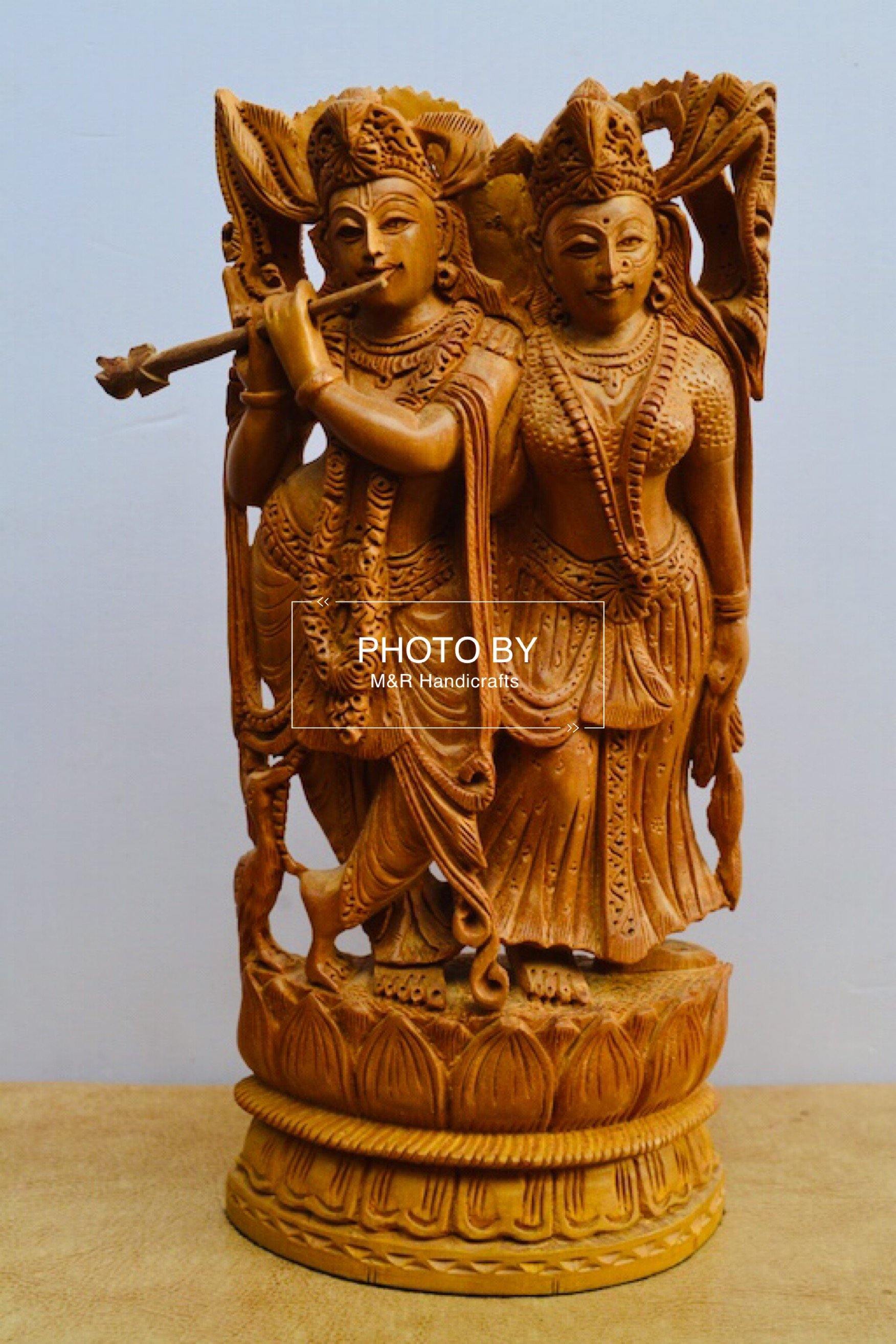 Sandalwood Beautifully Carved Radha Krishna Statue - Arts99 - Online Art Gallery