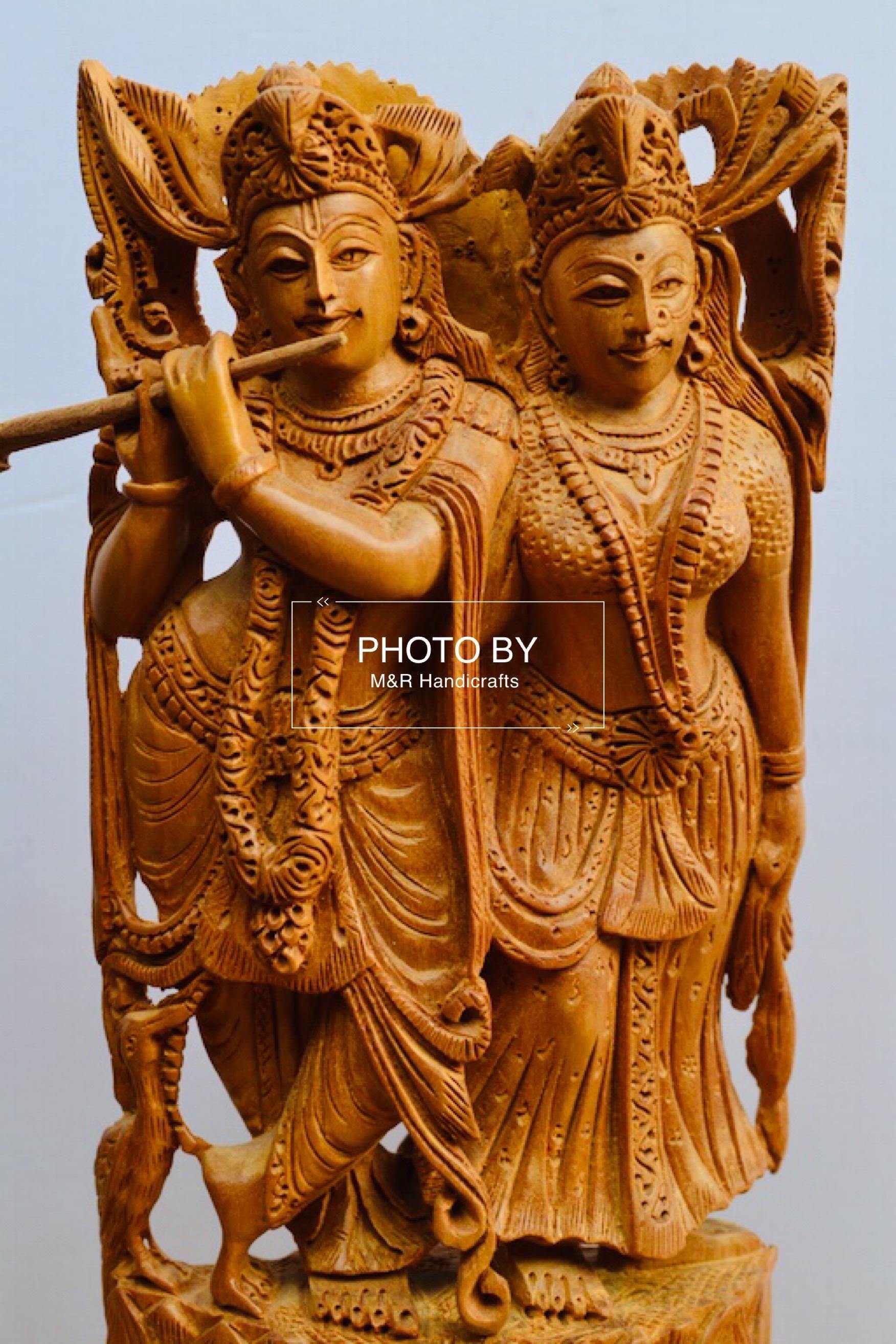 Sandalwood Beautifully Carved Radha Krishna Statue - Arts99 - Online Art Gallery