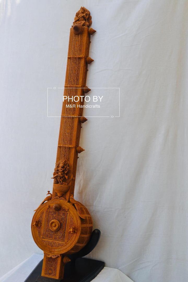 Unique 4ft Sandalwood Carved Opening Sitar or Veena Collective Art - Arts99 - Online Art Gallery