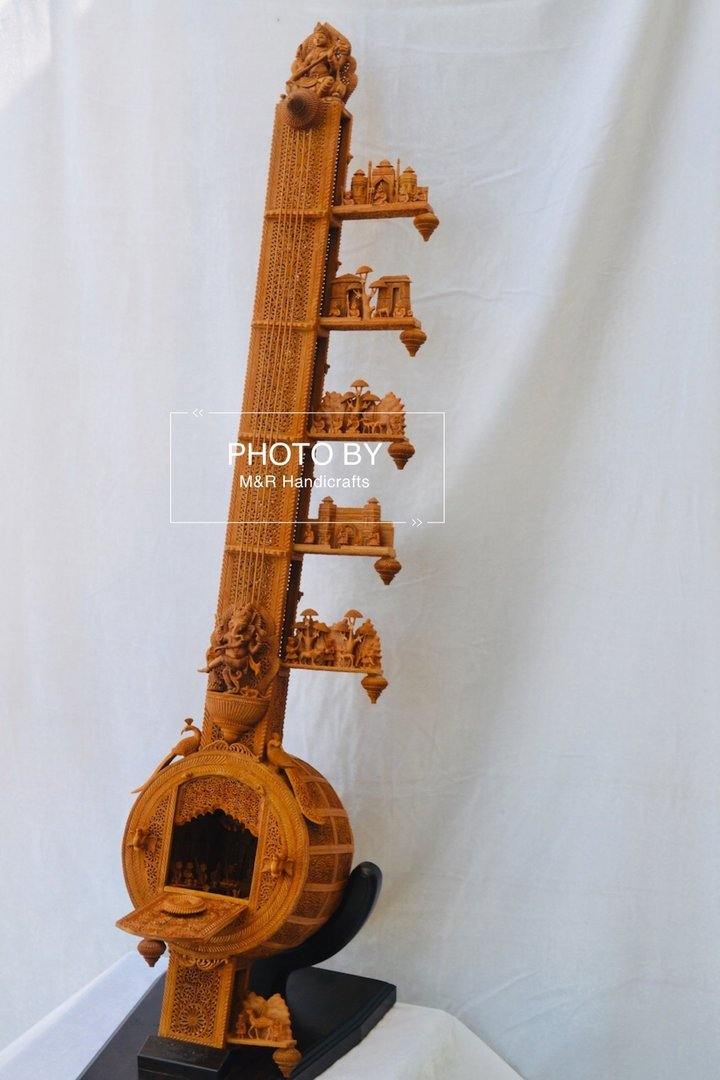 Unique 4ft Sandalwood Carved Opening Sitar or Veena Collective Art - Arts99 - Online Art Gallery