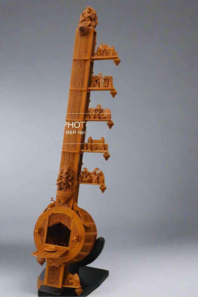 Unique 4ft Sandalwood Carved Opening Sitar or Veena Collective Art - Arts99 - Online Art Gallery